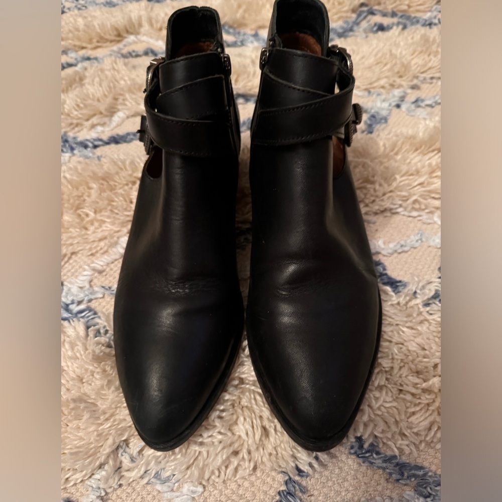 Frye Black Ankle Boots with Silver Buckles - Picture 4 of 11